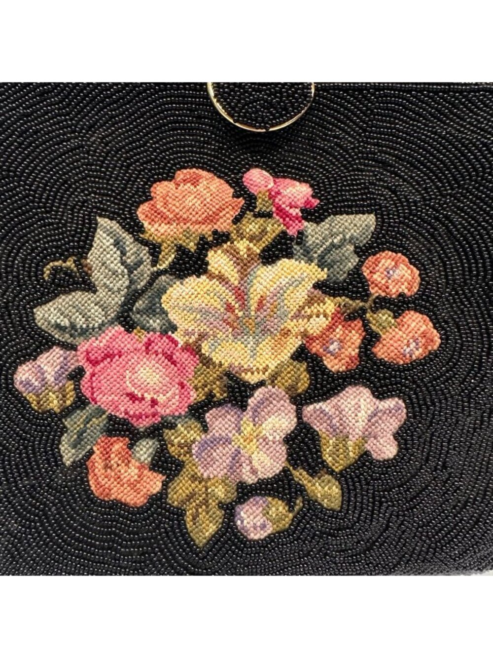 Vintage Bags by Josef Beaded & Multicolor Embroidered Floral Clasp Handbag Purse - Picture 2 of 10